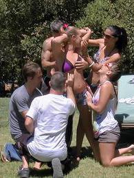 CrocoPost presents: Three naughty girls gets banged outdoors in group sex game