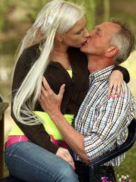 CrocoPost presents: Horny blonde teenage beauty riding an old stiff schlong