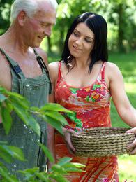 CrocoPost presents: Beautiful brunette babe enjoys a senior his stiffy cock