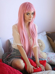 CrocoPost presents: Teen sweetheart with a long pink hair gets nude and flashes her gorgeous breasts and pussy