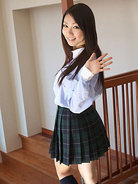 CrocoPost presents: Asian schoolgirl Tomoyo Hoshino strips to stockings and poses outdoors
