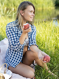 CrocoPost presents: Skinny blonde Paulina gets naked on a blanket in a field of wheat